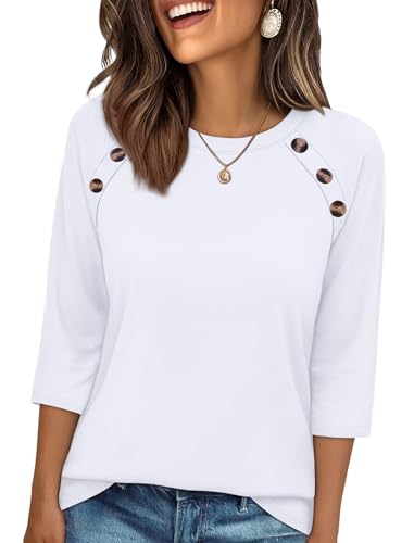 WIHOLL Womens Blouses Dressy Casual 3/4 Length Sleeve Tops Spring Summer Shirts Business Casual Outfits Vacation