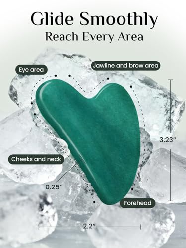 Rena Chris Gua Sha Facial Tools: Natural Jade Stone Guasha Tool for Face Acupuncture Therapy, Facial Massager for Jawline Sculpting and Puffiness Reducing (Green)