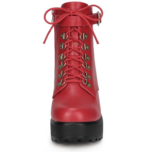 Allegra K Allegra K Women's Zip Chunky Heel Platform Red Ankle Combat Boots 8.5 M US