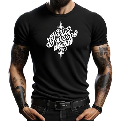 4people T-shirt noir Harley avec motif tribal - Style moderne pour amateurs de moto, Noir , M