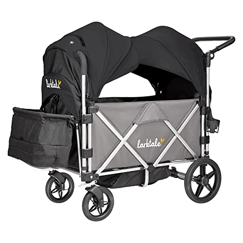 Image of Larktale Caravan with Canopies - Double Seater Collapsible Wagon, All-Terrain Stroller Wagon for Kids, Baby, Toddler - Caravan/Canopies Bundle