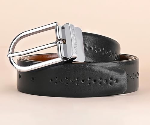 Image of LOUIS STITCH Men's Spanish Leather Reversible Belt 1.25 inch (35mm) Handcrafted Formal Waist Strap Officewear Men Gents Boys (Black /Tan) (LSBE-VB-CPBG)