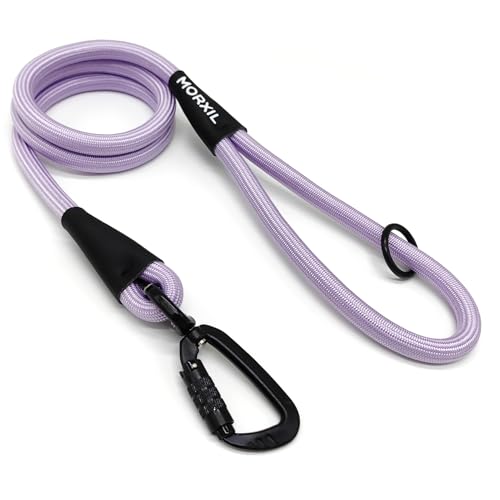 MORXIL Rope Dog Leash, 6 Foot Heavy Duty Dog Leash with Aviation Aluminum Auto Locking Carabiner, Strong Nylon Pet Lead for Small, Medium, Large Dogs (Purple, 6FT)