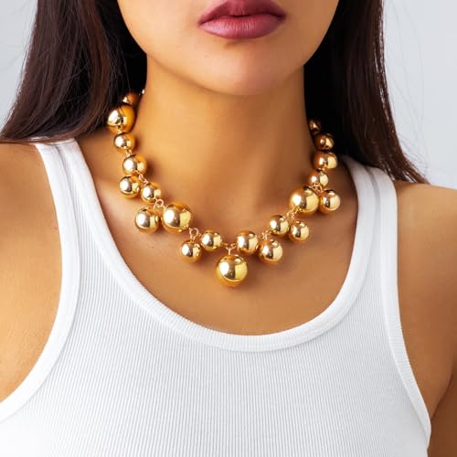 Handcess Boho Chunky Choker Halskette Gold Punk Perlen Halsketten Dicke Halskette Kette für Frauen