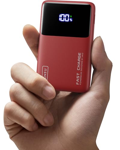 INIU Power Bank, Ultra Slim 22,5W 10000mAh Powerbank Leicht und Leistungsstark, Mini Outdoor Camping Externe Handyakkus with Taschenlampe, Kompatibel mit iPhone iPad Für Herren und Frauen, Rot