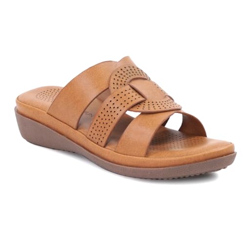 Image of Moshun Criss Cross Sandals for Women & Girls | Multi Strap & X Strap Flat Sandals, Bounce Back Technology Footbed with Adjustable Strap, Anti-Slip Sole | Lightweight Daily Wear Casual Slip-On Sandals