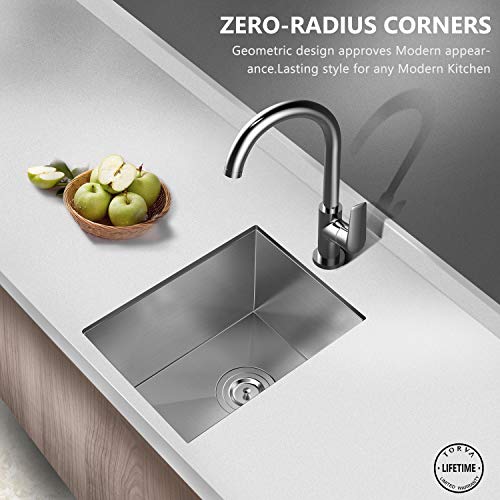 TORVA 14 x 18 Inch Undermount Kitchen Sink, 16 Gauge T-304 Stainless Steel Single Bowl Wet Bar or Prep Sink with Zero-Radius Corners - Thumbnail 3