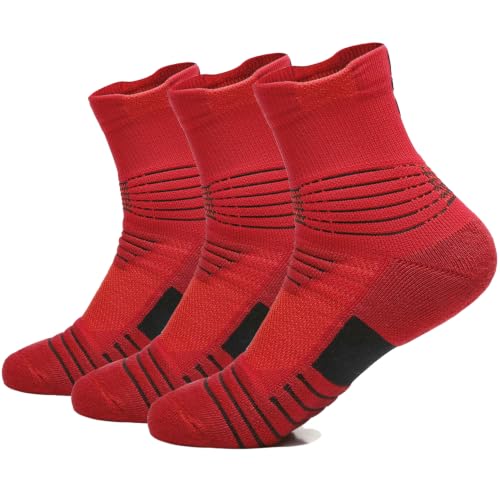 Image of 3 Pack Compression Basketball Socks Performance Cushioned Athletic Crew Sports Running Cycling Sock