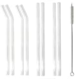 fiXte Lot de 8 pailles en verre réutilisables avec brosse de nettoyage respectueuses de l'environnement pour fête d'été anniversaire smoothie lait milk-shake eau claire jus boissons chaudes et froides
