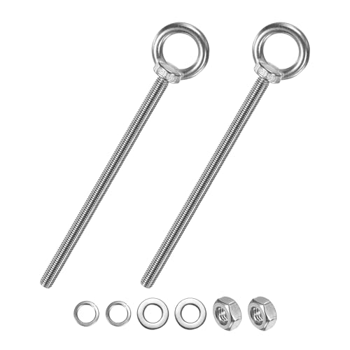 M METERXITY 2-Sets Stainless Eyebolt M10x198mm Shoulder Lifting Eye Bolt with Nuts Washers Male Screw Thread Ring Shoulder Eye Bolts Length 7.8 Inch for Suspending/Fastening