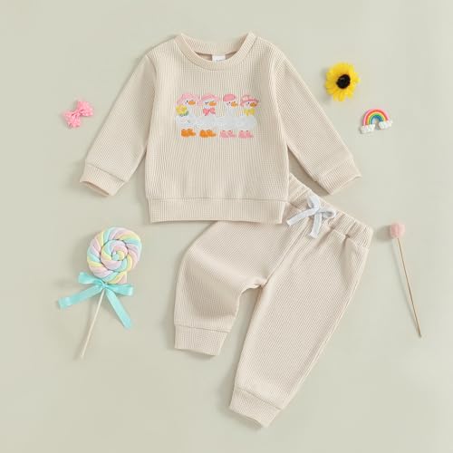 Toddler Baby Girl Fall Winter Outfit Silly Goose Waffle Long Sleeve Sweatshirt Jogger Pants Set 2Pcs Cute Clothes3