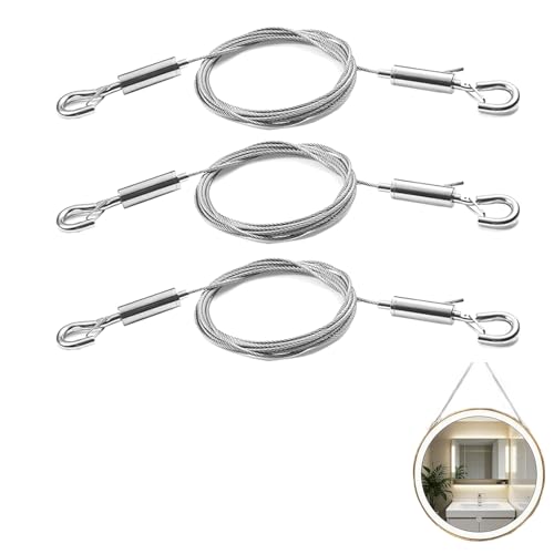 3-Pack Adjustable Picture Hanging Wire Kit, 2m x 1.5mm Heavy-Duty Stainless Steel Cable for Mirrors, Frames, Lamps, Billboards, Flowerpots More - Supports Up to 20kg, Easy Tool-Free Manual Adjustment
