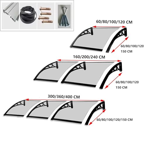 Door Canopy Awning, Polycarbonate Window Awning for Patio, Entrance Shelter, Weather-Resistant Canopy, Sizes: 60/80/100/120/150 cm (80x200 cm) - Image 6
