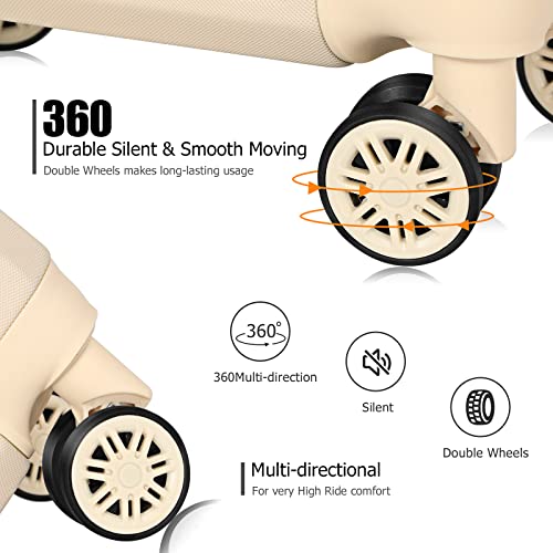 3 Piece Luggage Sets with Spinner Wheels and Side Handles (20/24/28), Lightweight Suitcase with TSA Approved, BEIGE3