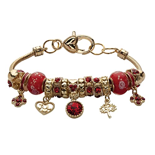 PalmBeach Goldtone Antiqued Crystal Charm Birthstone Bracelet (13mm), 8 inch Adjustable Month 7