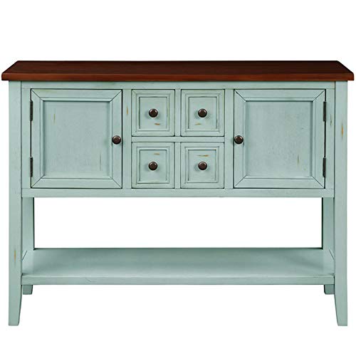 P Purlove Console Table Buffet Table With Storage Drawers Cabinets And Bottom Shelf (Antique Blue) #TOP4