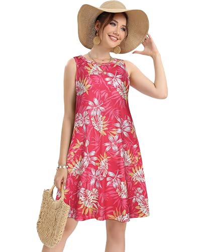 Image of elescat Women's Summer Dresses 2026 Beach Casual Sleeveless Floral Print Tank Loose Sundress with Pocket