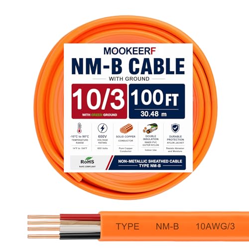 Image of 10 /3 Wire with Ground - 100FT 10 Gauge NM-B Non-Metallic Sheathed Cable 100% Pure Copper 10 AWG 3 Conductor Residential Indoor Wire for Outlets, Switches, Other Loads and Lighting Wiring Projects etc.