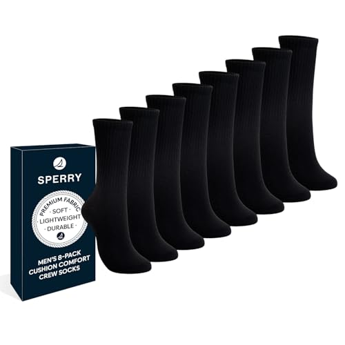 Image of Sperry Men's 8-Pack Cushion Comfort Crew Socks - Moisture-Wicking Athletic Socks - Crew Socks for Everyday or Sports Use