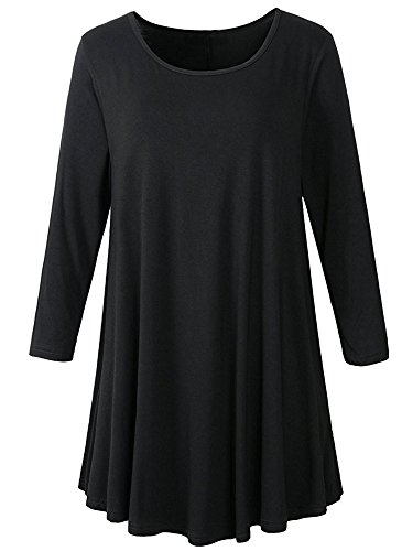 Veranee Women's Plus Size Swing Tunic Top 3/4 Sleeve Floral Flare T-Shirt (XXX-Large, Black)