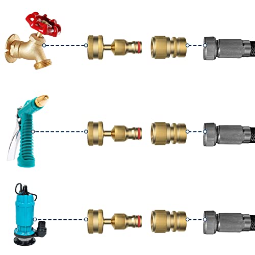 Image of Swivel All-Metal Garden Hose Adapter, Solid Brass 3 /4 inch Pipe Quick Connector | Male Female Flexible Pipe Kink Protector, Easy to Connect and Lock, Connect Outdoor Faucet to Garden Hose