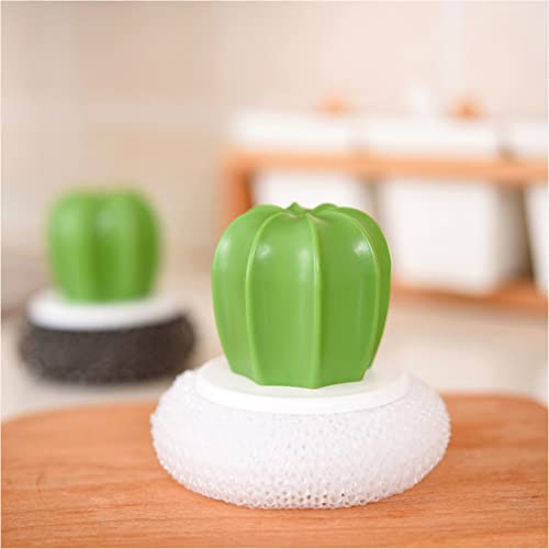 Image of Cactus Shaped Brush with Handle Remover Detachable Dish Bowl Ball Dish Pot Sink Washing Tool Kitchen Scrubber for Kitchen Black