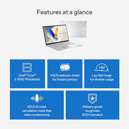 Image of ASUS Vivobook 15 Laptop - 15.6 inch FHD Display- Intel Core 3 100U - 8GB RAM - 256 GB SSD - Windows 11 Home - Cool Silver - F1504VA-PS34