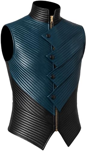 Gilet steampunk homme cuir bleu noir vêtement d'extérieur haut de gamme