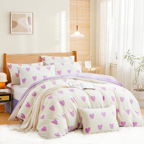 Nayoroom Winter Bettwäsche 155x220 Lila Herzen Muster Fleece Biber...