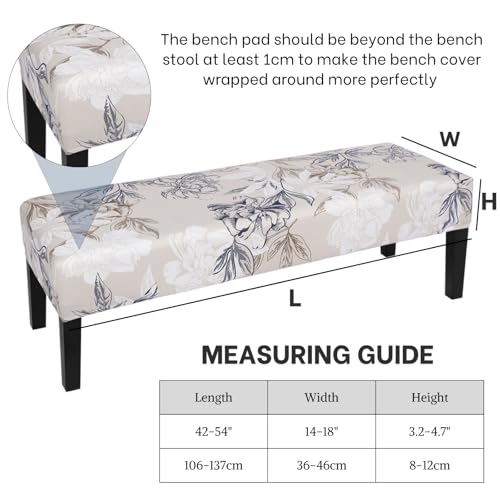 Image of SearchI Dining Bench Cover, Stretch Washable Long Bench Seat Covers, Rectangle Dining Table Bench Slipover for Dining Room, Living Room, Kitchen(Beige Blue Flower)