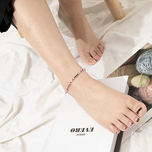 XIJIN 12Pcs Handmade Beaded Anklets for Women Girls Boho Colorful Beads Ankle Bracelets Adjustable Foot Anklet Set - Thumbnail 6