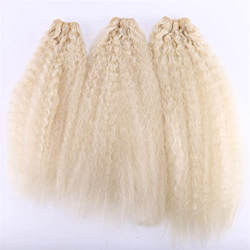 3 Pieces Blonde Kinky Straight Synthetic Hair Weave Bundles Extensions 16 18 20 Inches Color 613#