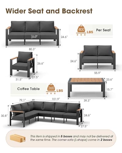 Image of Aluminum Outdoor Patio Furniture Set 11 Seats, Outdoor Sectional Corner Sofa Set, Patio Conversation Sets with Washable Thick Cushions & Coffee Table for Porch, Yard, Garden, Deck, Graphite