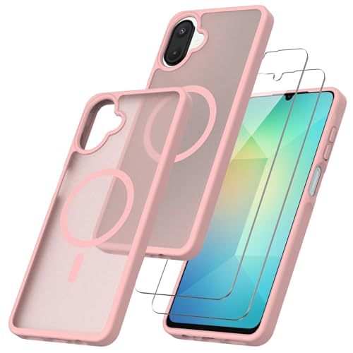 Coque Samsung A07 magnétique rose résistant aux chutes avec verre trempé