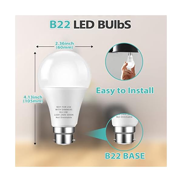 Bombubilla B22 LED-leuchtmittel, Warmweiß 3000K 9W Superhell Bajonett-leuchtmittel, Entspricht 60W Glühbirne, 900LM… – Bild 6