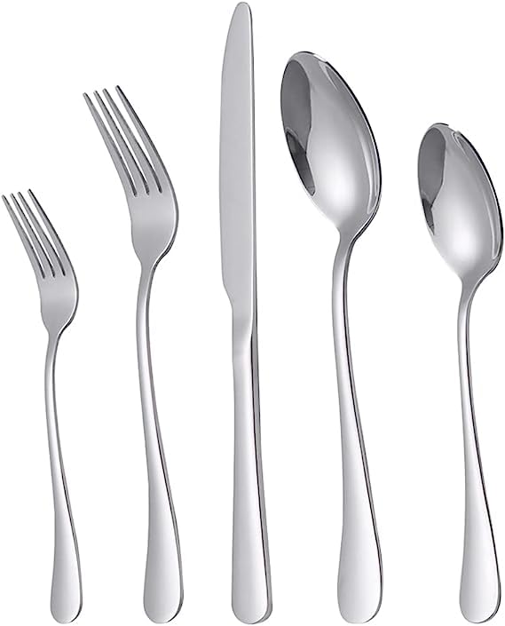 Black Silverware Set,5 Piece Flatware Cutlery Set Stainless Steel Gold Forks And Spoons Silverware Set, Kitchen Utensils Set for Home and Restaurant, Dishwasher Safe(Style 1)