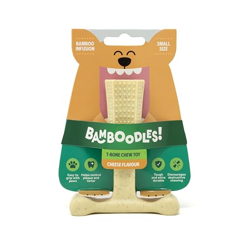 Bamboodles T-Bone Dog Chew Toy – Large | Cheese Flavour | Long Lasting Natural Dog Chew for Small Dogs and Puppies | Durable, Safe and Satisfying Chew Stick