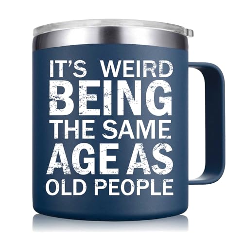 Abledn Christmas Gifts fo Men - Weird Being the Same Age as Old People Mug - Funny 50th 60th 70th Birthday Gifts for Men, Old People, Him, Husband, Grandpa (14OZ, Navy Blue)