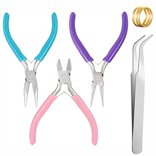Juego de Alicates para Joyería, 5 Piezas Alicates para Hacer Joyas Herramienta, Redonda Punta Plana Alicates Cortadores de Alambre para Abalorios de Joyería Bricolaje Artesanía Hecha a Mano Cover