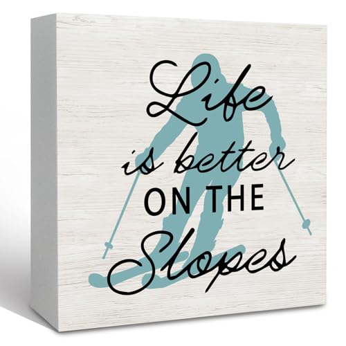 KFXHANGD Winter Ski Skiing Wooden Box Sign Desk Decor, Vintage