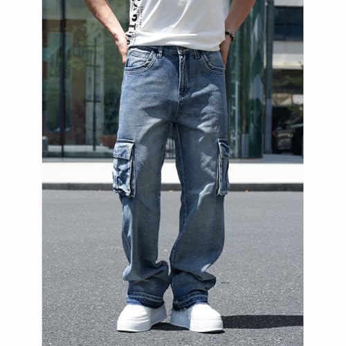 Mens Hip Hop Cargo Jeans Loose Fit Denim Pants with Multi Pockets4