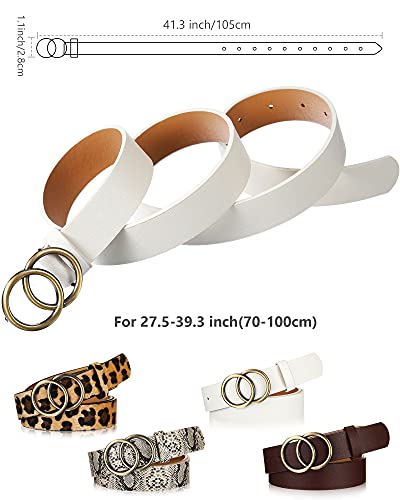 Geyoga 4 Pieces Women Faux Leather Waist Belt for Ladies Jeans Pants with Double O-Ring Buckle (Coffee, White)3
