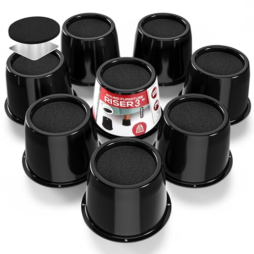Utopia Bedding 3 Inch Bed Risers 8 Pack Round Heavy Duty Black