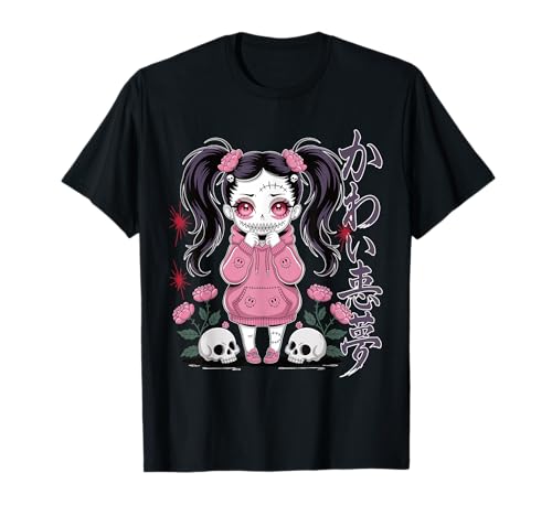 Horror Anime Otaku Japón Kanji Diseño espeluznante kawaii gótico Camiseta