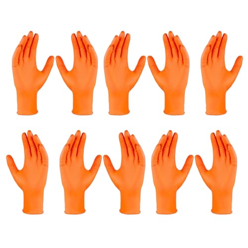 Tewzafiya Guantes de trabajo – Guantes de nitrilo naranjas de alta resistencia con superficie – Manoplas protectoras reforzadas resistentes al desgarro para casa, industria y automoción, 10 pares