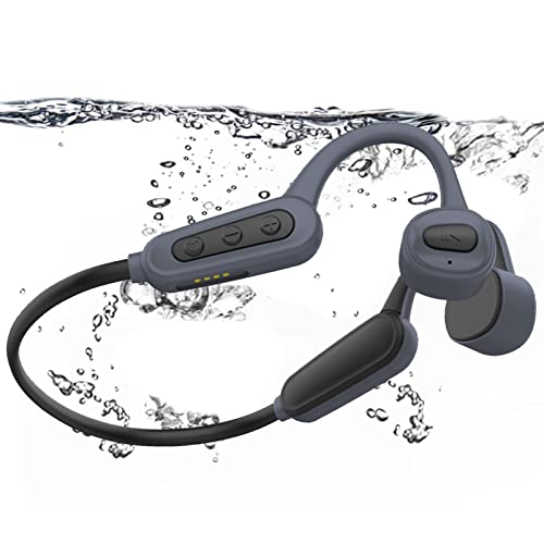 Bone Conduction Swimming Headphones Bluetooth 5.0 IPX8 Waterproof Built in 16GB Mp3 Player Wireless Open Ear Headhset with Mic for Swimming Running Cycling Driving Gym Grey