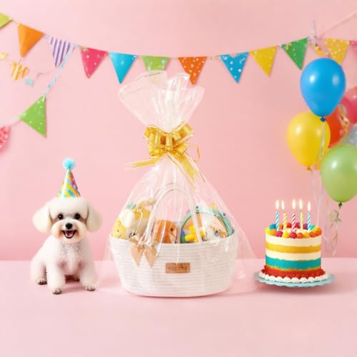 Image of Mothers Day Gift Basket Empty Woven Basket with Bowbie Greeting Cards Ribbon Gift Bag Set, Cotton Rope Storage Baskets With Handle For Baby Belongs Toy Storage Basket Party Holiday Shower Gifts Box