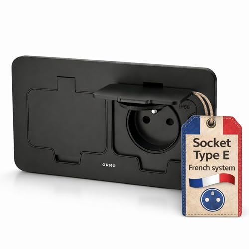 Enchufe doble empotrable de acero inoxidable, enchufe de suelo IP55, tapa abatible, borne de conexión, tipo E francés