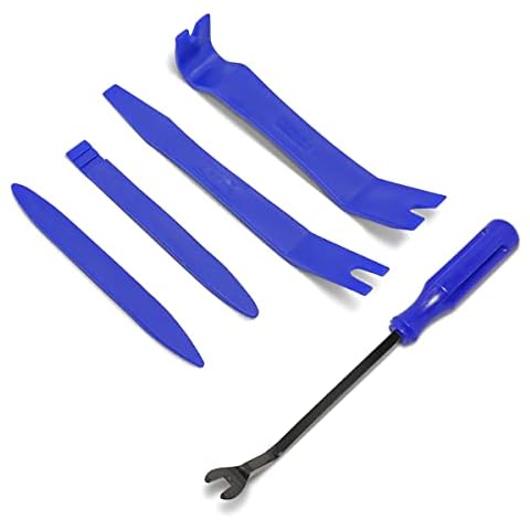 BLAU GRUN 5PCS Auto Trim Removal Tool Kit, Car Interior Door Panel Clip Fastener Removal Set, No Scratch and No Marring Plastic Pry Tool Kit for Vehicle Dash Radio Audio Installer (Blue) Cover