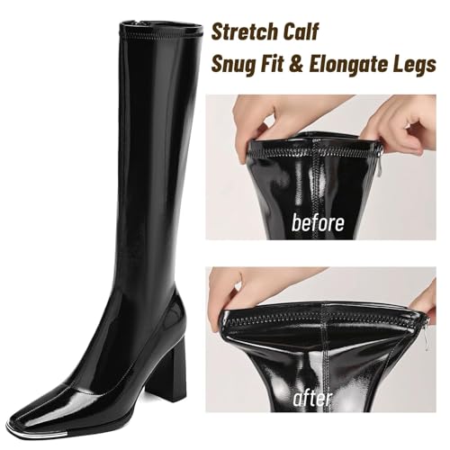 Knee High Boots Women Chunky Heel Fashion Faux Leather Tall Boots Square Toe Block Heeled Long Riding Boots Matte2
